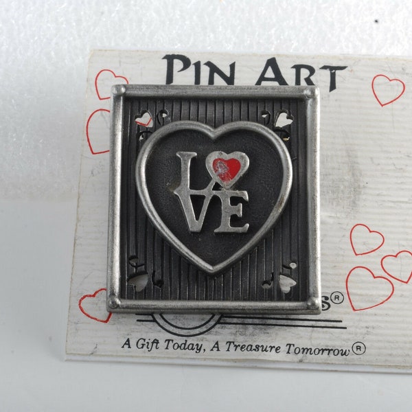 Pin Art Spoontiques Brooch Pin Heart Love in a Frame Silver Tone Metal Enamel NOC