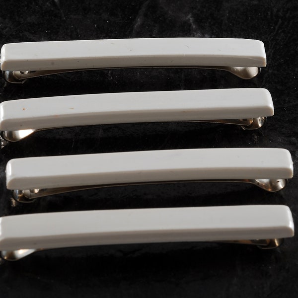 Vintage Hair Barrette Lot of 4 White Plastic Silver Metal Hair CLip Accessory 2"