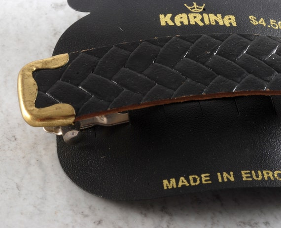 Vintage Hair Barrette Karina Black and Gold Tone … - image 2