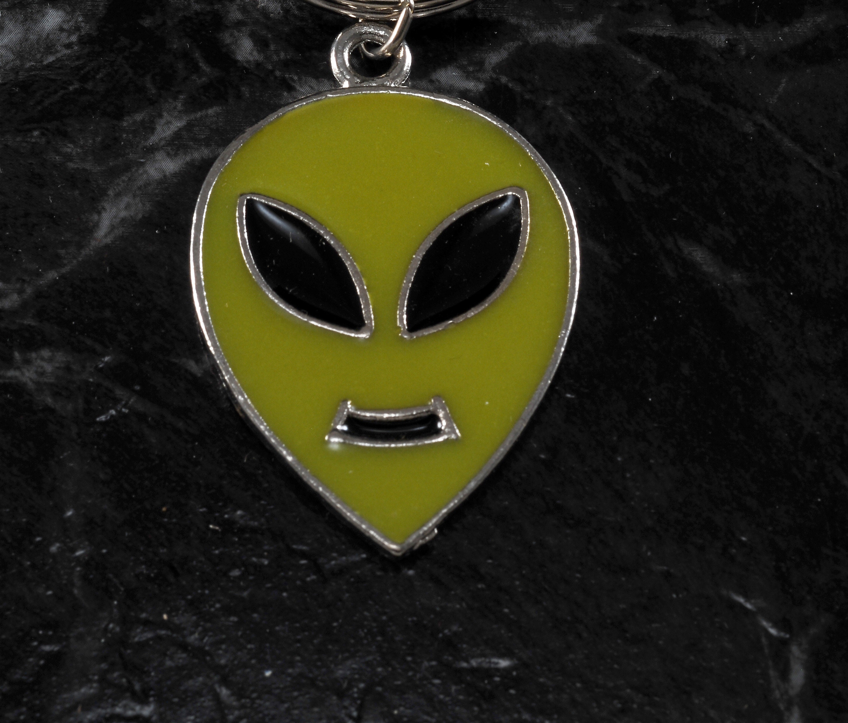 Vintage Enamel Yellow Alien Key Chain Silver Metal Extraterrestrial Key ...