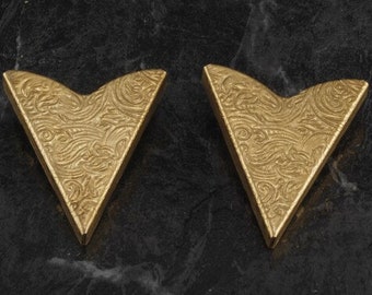 Vintage Collar Tips Western Brass Metal Pair Arabesque Made In USA 1 1/4" x 1 1/2"