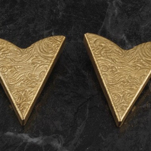 Vintage Collar Tips Western Brass Metal Pair Arabesque Made In USA 1 1/4" x 1 1/2"