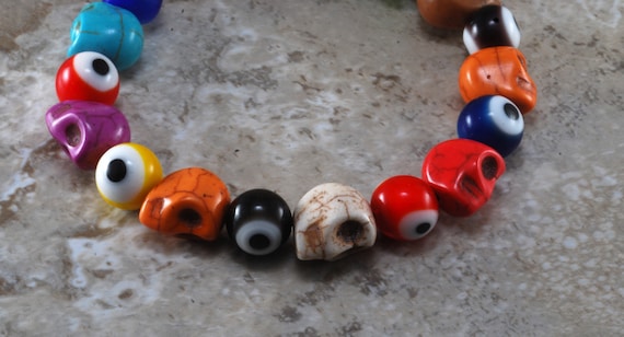 Rainbow Color Howlite Stone Skull Eyeball Adjusta… - image 2