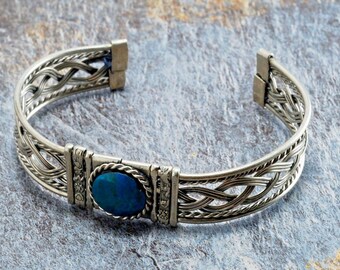 Cuff Style Bracelet Alpaca Silver Blue Stone Jewelry Accessory Ladies Womans