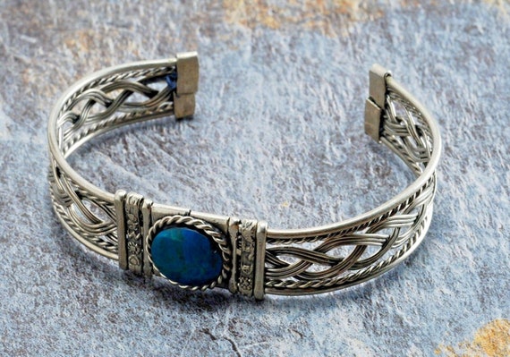 Cuff Style Bracelet Alpaca Silver Blue Stone Jewe… - image 1