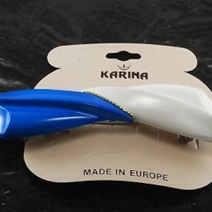 Vintage Hair Barrette Karina Blue White Made in France Fashion Accessory 3 1/2&quot;