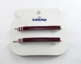 Vintage Karina Hair Barrette 1970's Made In France Purple Top Bobby Pin Barrette Plastic Metal Accessory