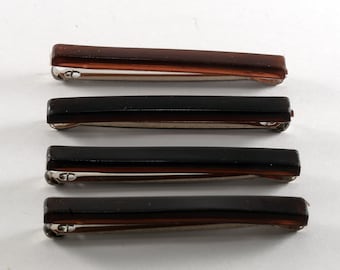 Vintage haarspeldje Lot van 4 bruine plastic zilveren metalen haarspeldaccessoire 2"