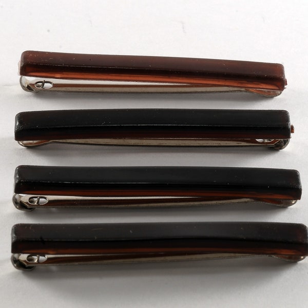 Vintage Hair Barrette Lot of 4 Brown Plastic Silver Metal Hair CLip Accessory 2"