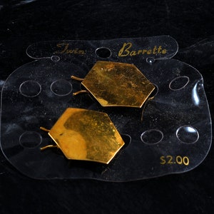 Vintage Barrette Pair Gold Tone Metal Hexagon Design Hair Accessory