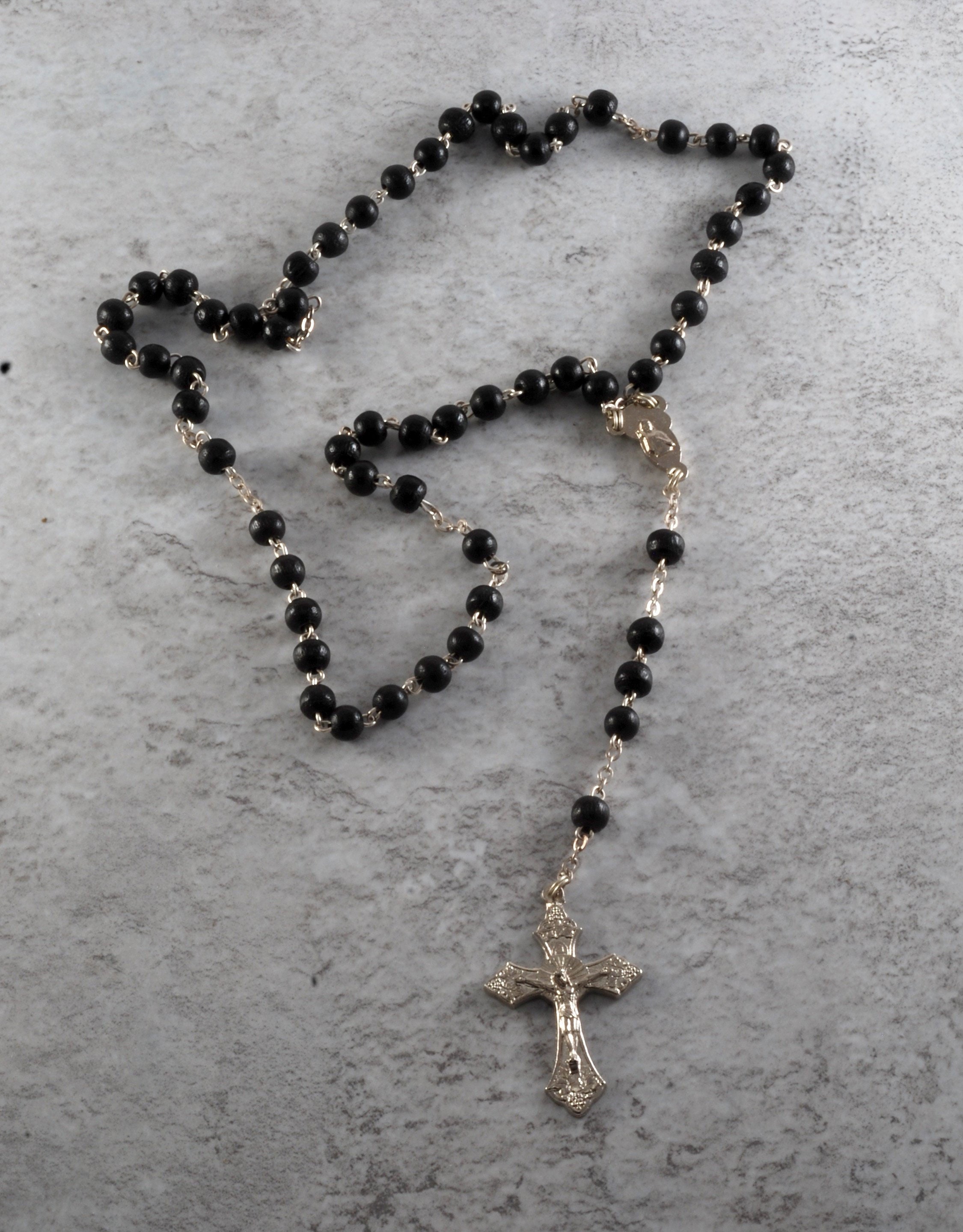Vintage Rosary Bead Cross Necklace Signed Italy Religious