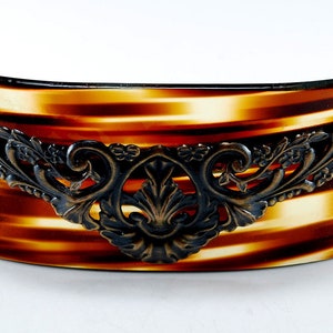 Vintage Hair Barrette Tortoise Plastic Brass Metal Large Huge Hair Accessory
