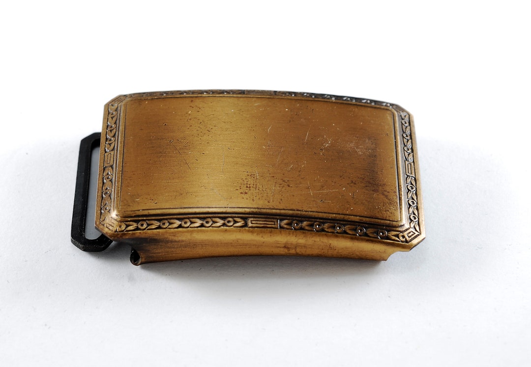 Vintage Belt Buckle Solid Brass Metal Signed MACO 1 1/4 display picture 1