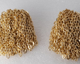 Vintage Gold Metal Chain Pom Pom Shoe Clip Pair Made in Hong Kong