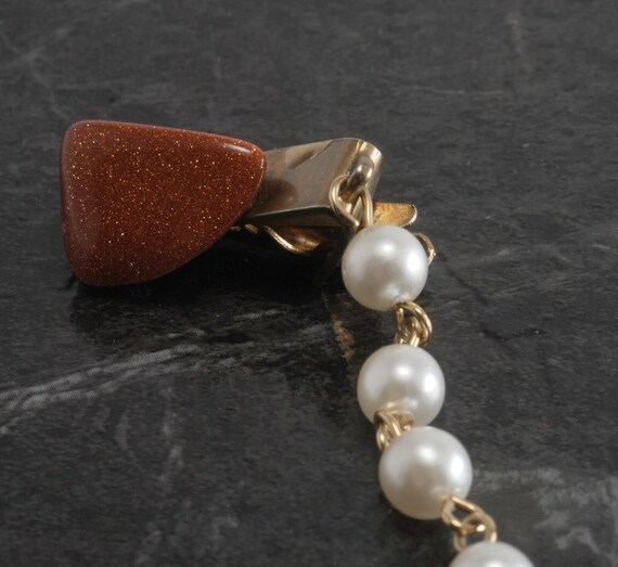 Vintage Sweater Clip Guard Faux Pearl Tumbled Gol… - image 4