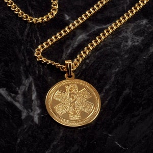 Vintage Medical Alert Necklace Gold Tone Metal Medical Condition Jewelry