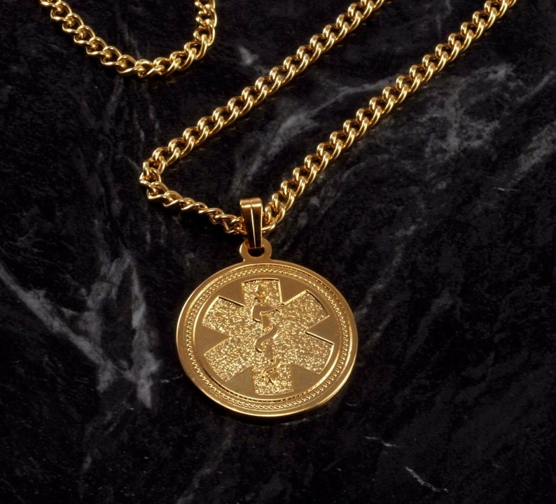 Vintage Medical Alert Necklace Gold Tone Metal Medical Condition Jewelry