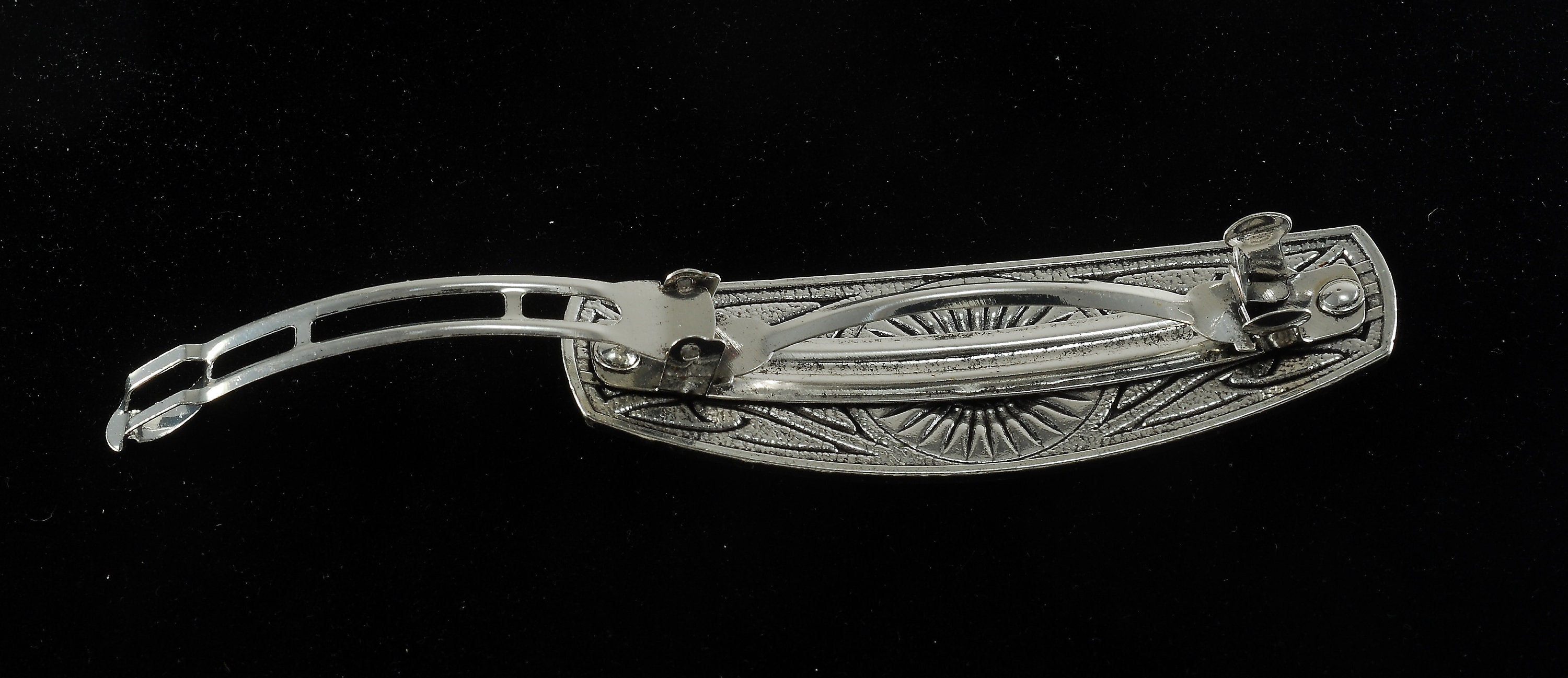 ヴィンテージ、バレッタ ヴィンテージ ヘアバレッタ シルバートーン メタルアイトップ