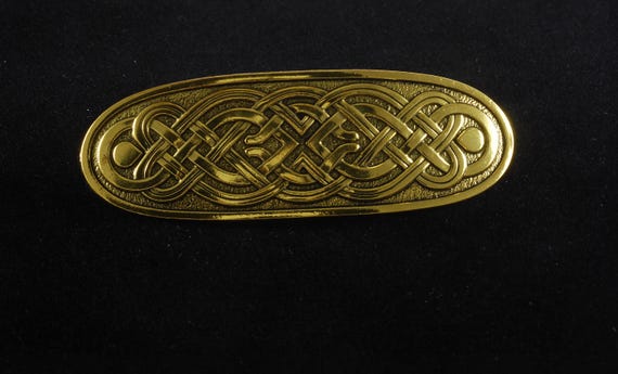 Vintage designer gold tone metal hair barrette Vintage Barrette Pair Gold Tone Metal Swirl Design Small  main image 3