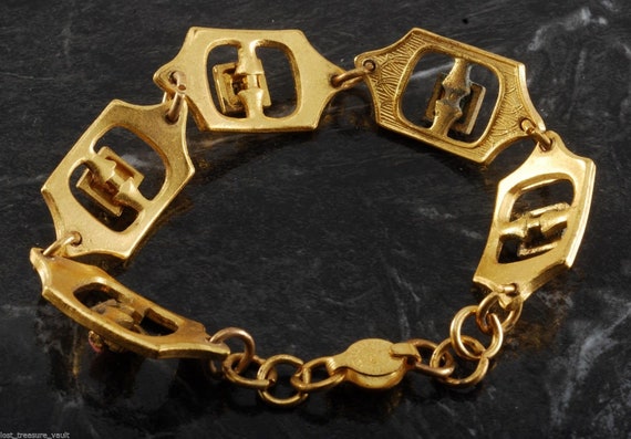 Vintage Antique Bracelet 40's-50's Gold Tone Meta… - image 5