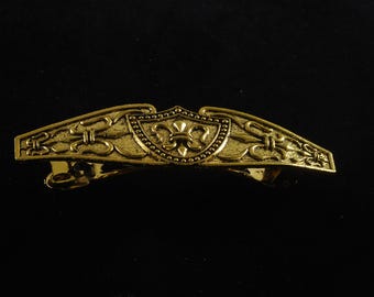 Vintage Hair Barrette Gold Tone Metal Fleur De Lis Top Hair Accessory 1"x 3 1/4"