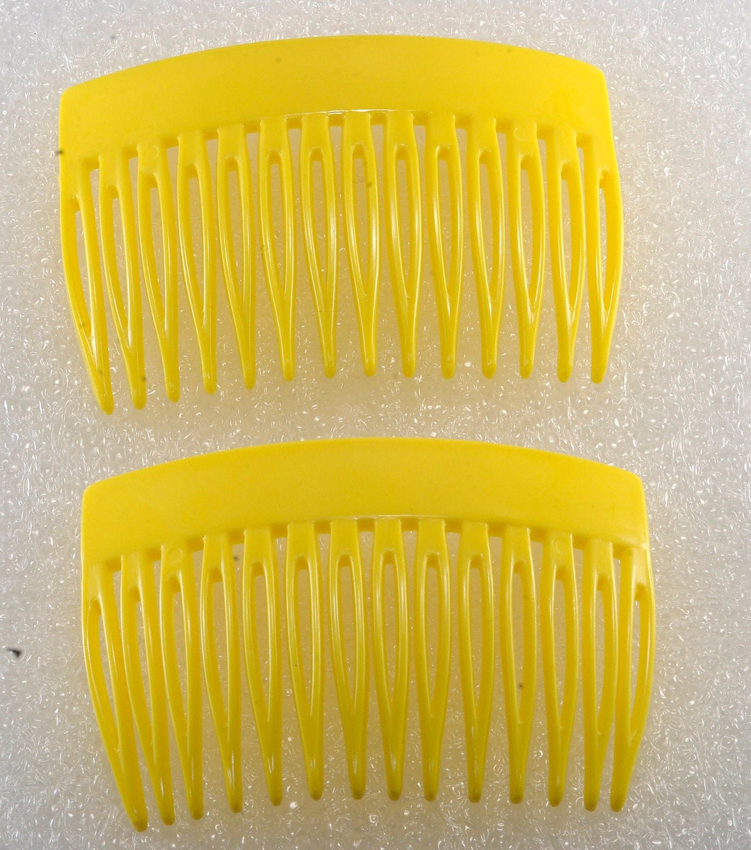 Vintage Side Comb Pair Yellow Plastic Hair Accessory Combs Signed