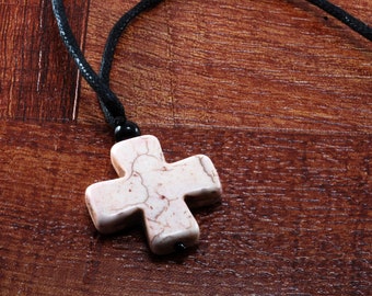 Dyed Howlite Cross Stone Red Adjustable Black Cord Necklace Jewelry 1 1 ...