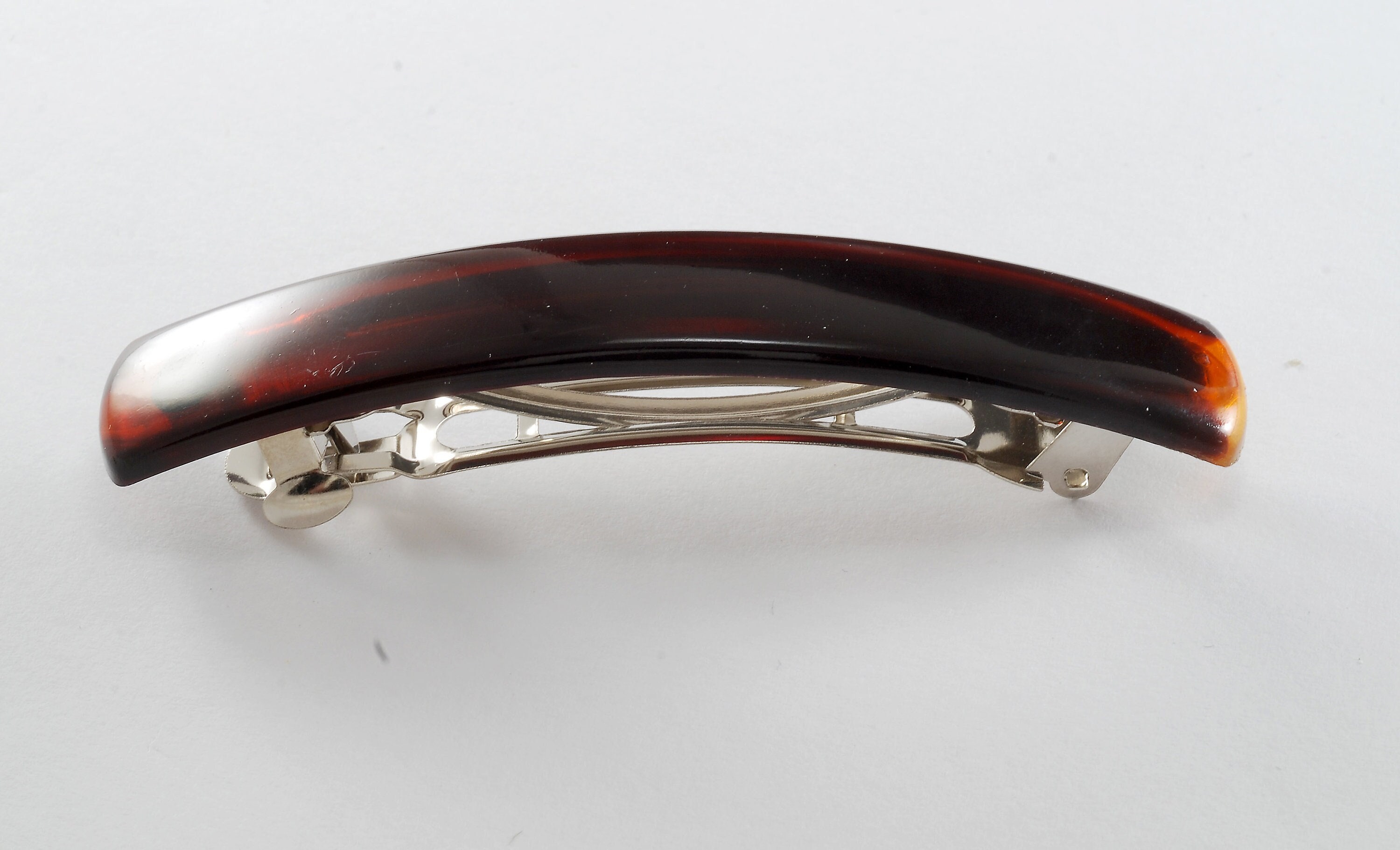 Vintage Hair Barrette Tortoise Brown Plastic and Metal Hair 