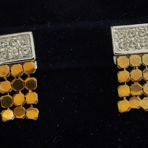 Vintage Earring Pair Cristalina Two Tone Mesh Earrings Jewelry Accessory Rhinestone 3/4&quot;