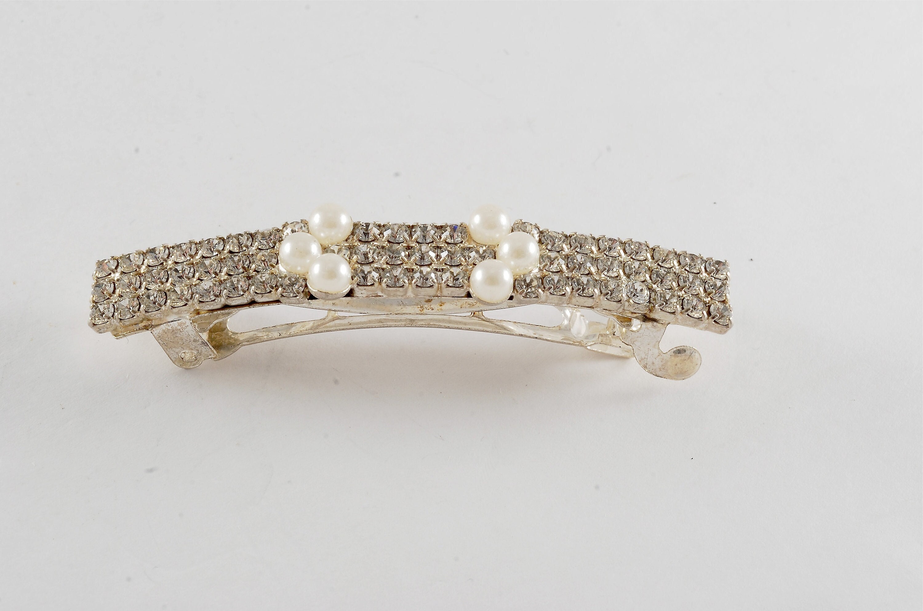 Pearl & Rhinestone Silver-Tone Classic Vintage Hair Barrette Pearl Swarovski Rhinestone Crystal Hair Barrette | Symila  main image 4