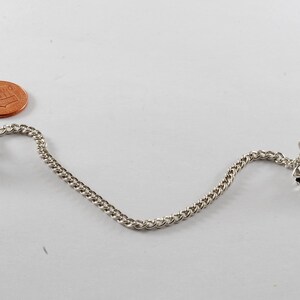 May include: Silver tone chain with two decorative clips on each end. The clips are shaped like leaves and have a silver tone finish.