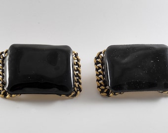 Vintage Tip Toe SHoe Accent Shoe Clips Gold Ridged Chain Link Black Pair