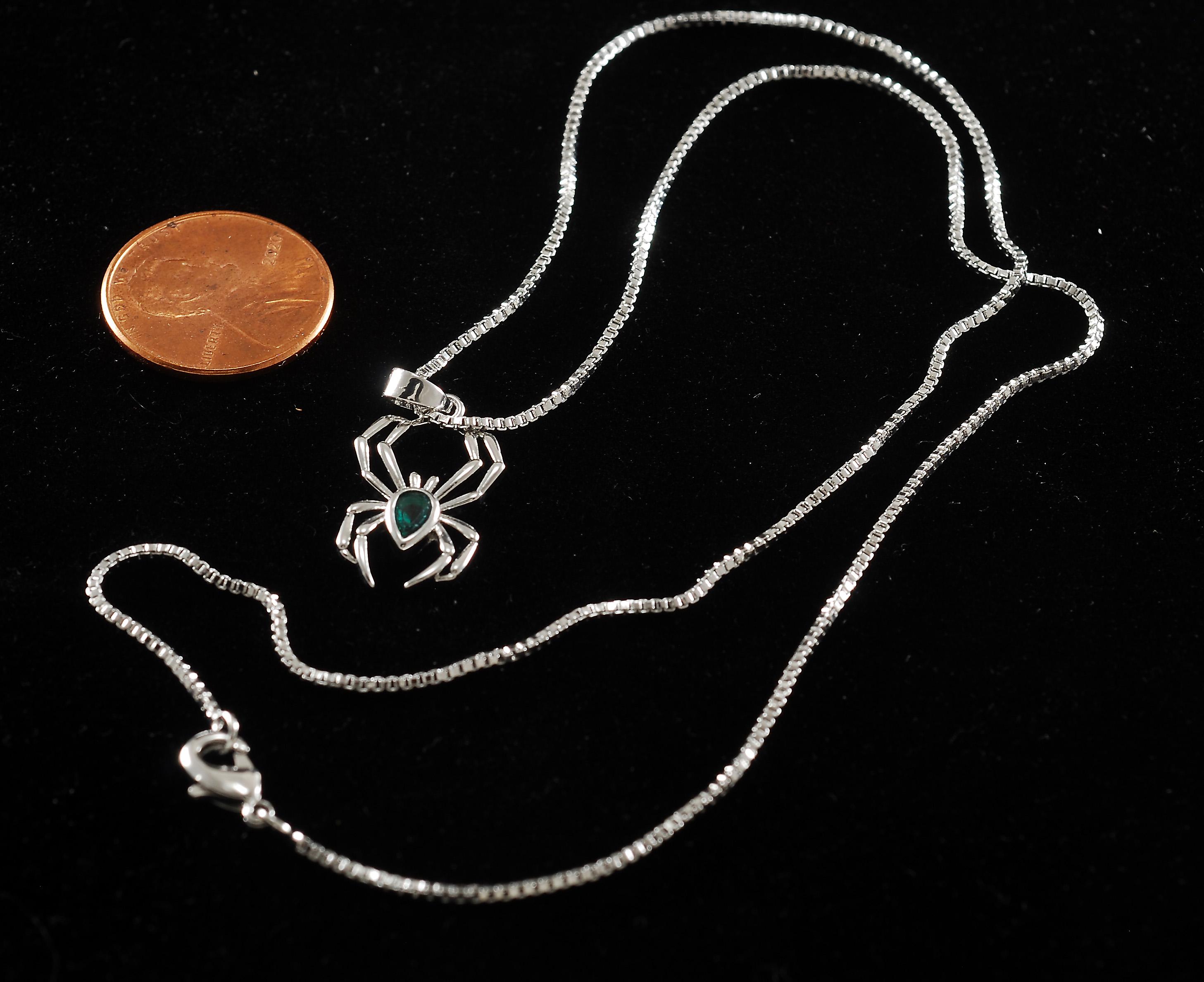 Vintage Necklace Spider 18” Box Chain Silver Tone Metal Vintage Necklace Spider 18” Box Chain Silver Tone Metal