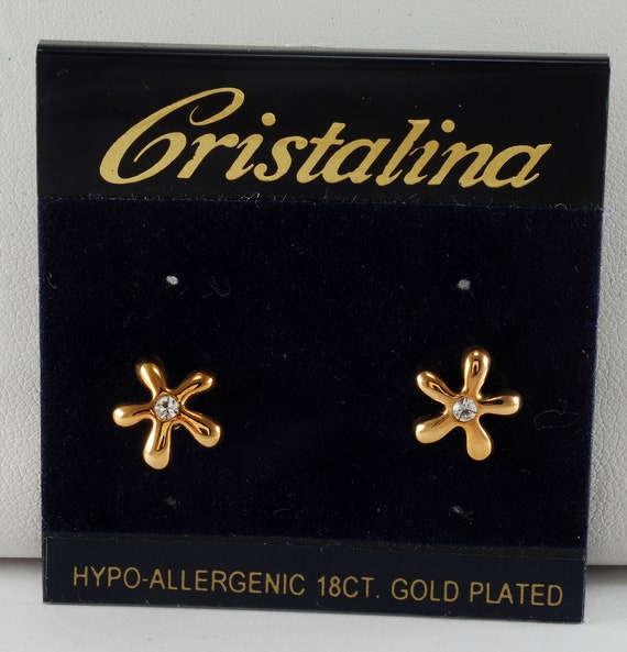 Vintage Earring Pair Cristalina Gold Tone Stud St… - image 1