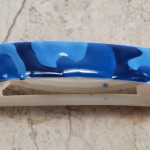 Vintage Hair Barrette Blue Army Fatigue Plastic Barrette White Light Weight Accessory