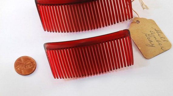 Vintage Hair Comb Side Comb Lot of 2 Signed "Good… - image 3