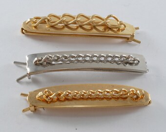 Vintage Hair Barrette Lot of 3 Gold/Silver Tone Metal Chain Link Design Hair Accessory  3/8" x 2"