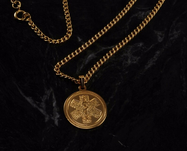 Vintage Medical Alert Necklace Gold Tone Metal Medical Condition Jewelry
