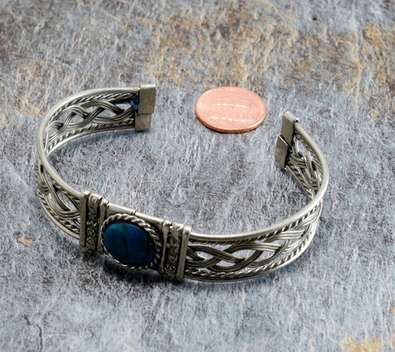 Cuff Style Bracelet Alpaca Silver Blue Stone Jewe… - image 4