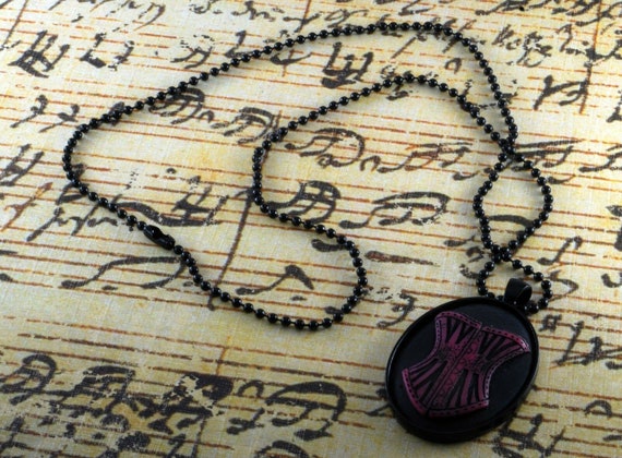 Bohemian Creation "Pink Corset" Necklace Black Me… - image 3