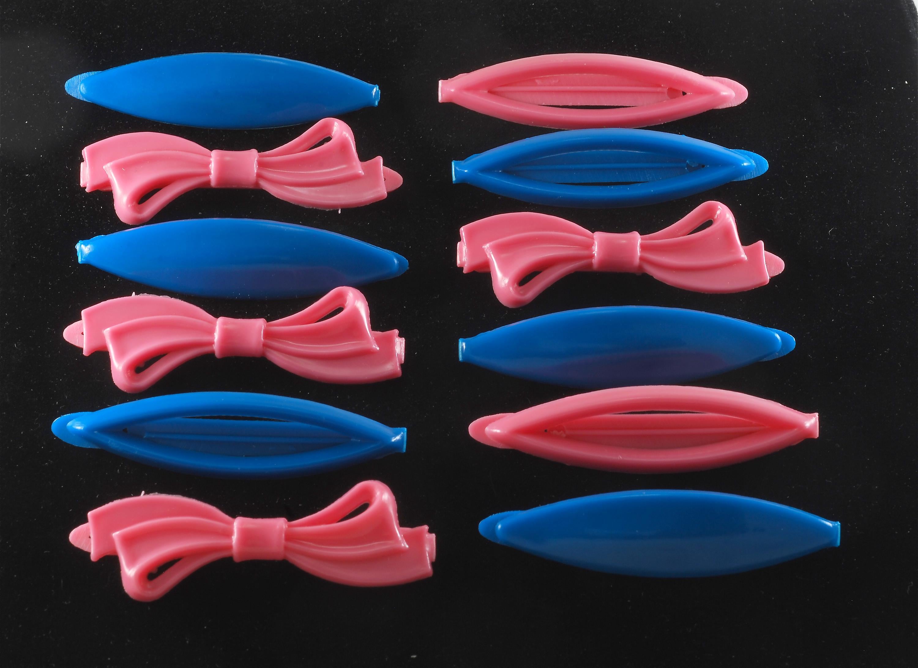 Vintage Hair Barrette Lot 12 Blue,pink Plastic Snap Clasp 3/4