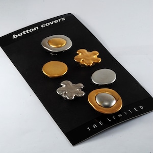 Vintage The Limited Button New On Card Set van 5 metalen knopcovers, jaren 90