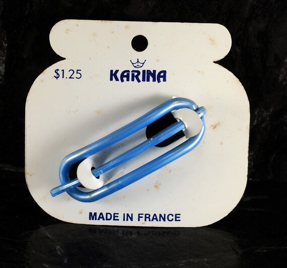 Vintage Karina Hair Slide Barrette Blue Plastic F… - image 1