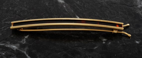 Vintage Hair Barrette Gold Tone Metal Tortoise Brown Inlay  display picture 2