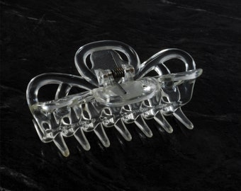 Vintage Hair Claw Jaw Clip Clear Plastic Signed Made in France 1 1/2" x 2 1/2"