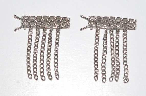 Vintage Silver Tone Metal Chain Hair Barrette Odd Pair  display picture 2
