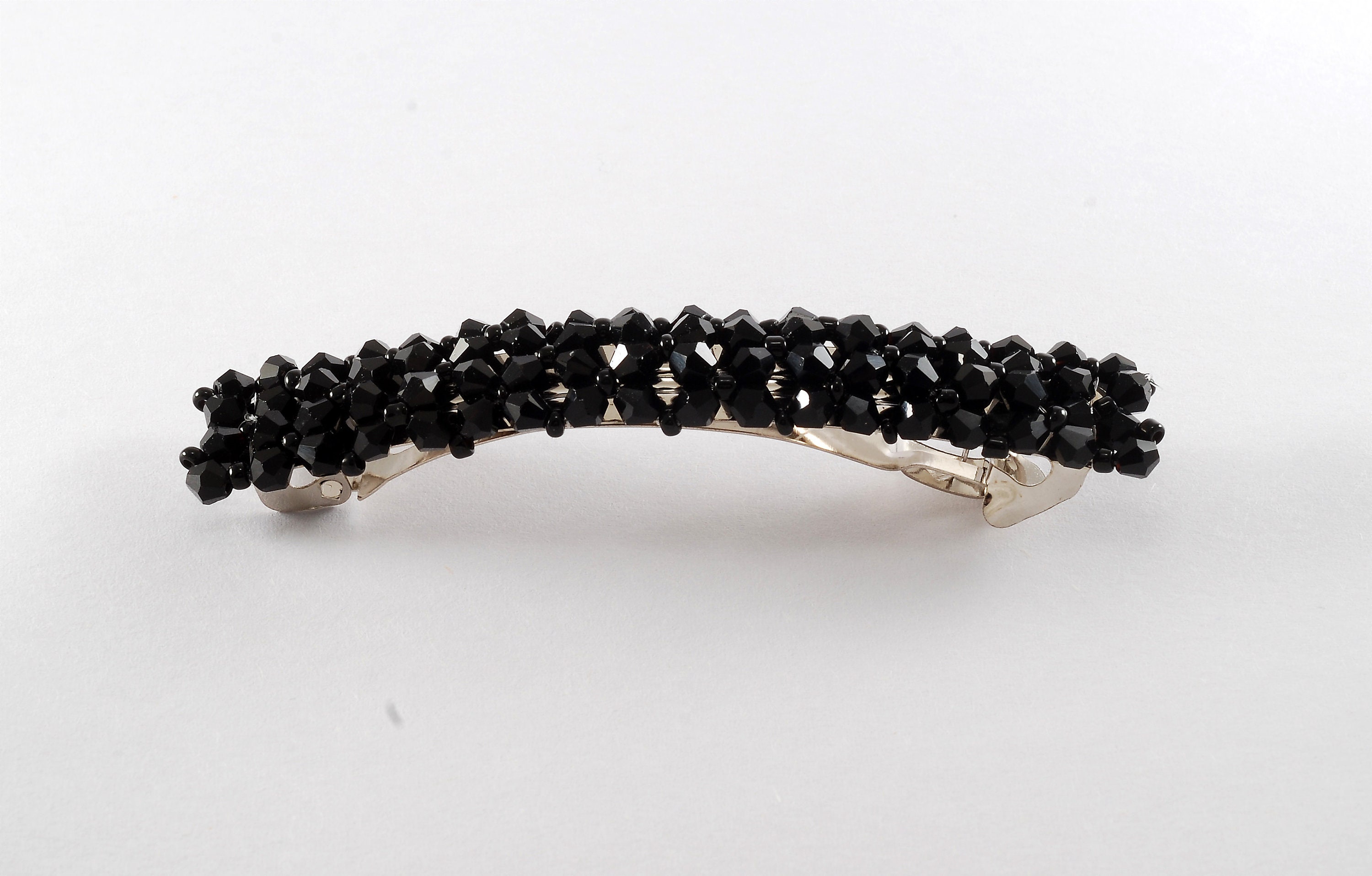 Barrette dangle Criss-cross wrap made with black glass and silver beads Cross Loc Cuffs - Etsy main image 4