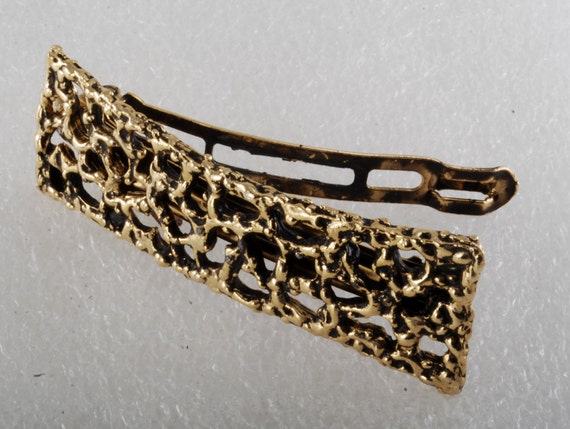 Vintage Hair Barrette Gold Tone Crochet Space Hair  display picture 1