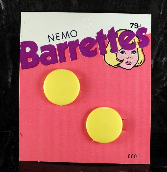Vintage Nemo Hair Barrette Pair Yellow Dot Round M