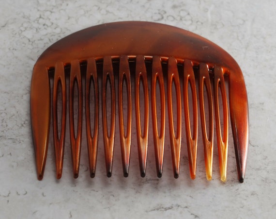 Vintage Hair Comb Side Comb Red Gold Two-tone Signed Made in  display picture 1